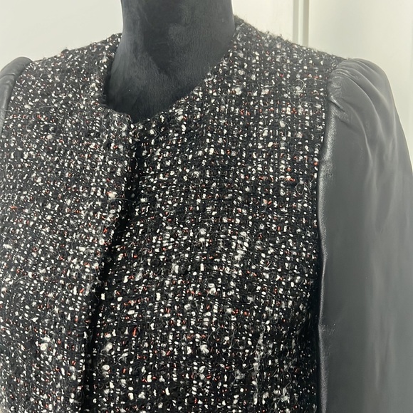 Zara Woman Bouclé Black Leather Sleeved Fully lined Coat Jacket - Size X-Small - Picture 3 of 12